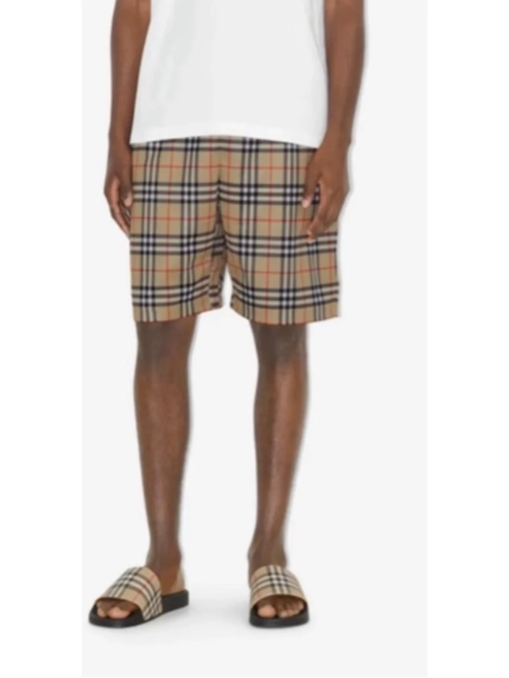 Men's Burberry Check Slides Standard Size 11/44 Beige Black New Classic Check